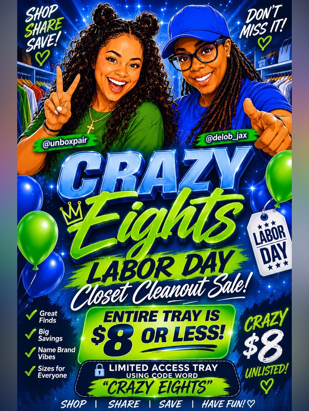 Crazy 8 Labor Day Closet Clean Out 💙 💚